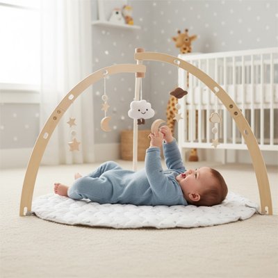 Arche d'éveil bébé en bois naturel jeu d’éveil Montessori