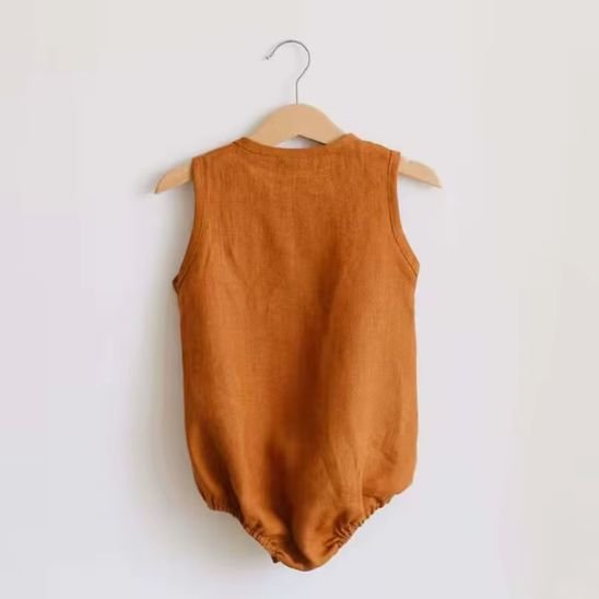 Barboteuse en lin - 0-24 mois finition élastique aux cuisses