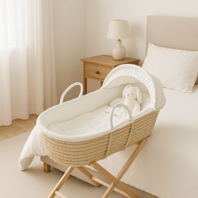 Couffin Bebe - en Osier Naturel – Literie Coton Incluse – Accessoire bébé doux | Spot Bébé