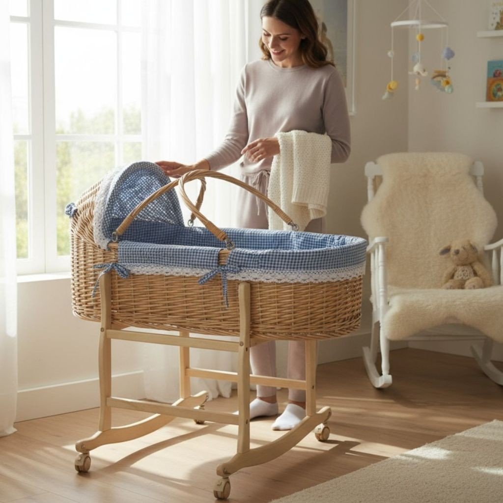 Couffin bébé en osier tressé à la main, confortable et naturel – support non inclus