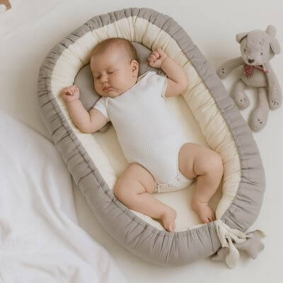 Couffin bébé - Gris & Beige - Un Nid Douillet Sécurisé pour le Cododo – Accessoire bébé doux | Spot Bébé