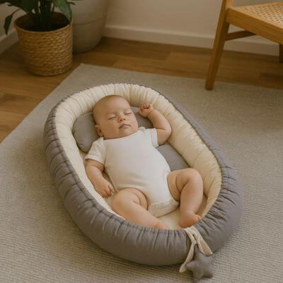 Couffin bébé - Gris & Beige - Un Nid Douillet Sécurisé pour le Cododo – Accessoire bébé doux | Spot Bébé