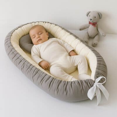 Couffin bébé - Gris & Beige - Un Nid Douillet Sécurisé pour le Cododo – Accessoire bébé doux | Spot Bébé
