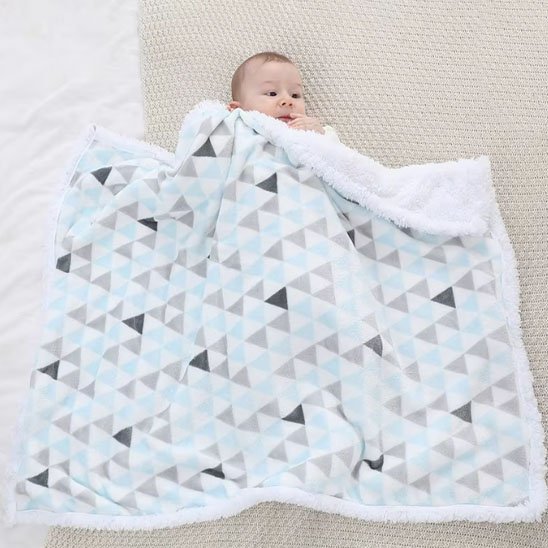 Couverture bébé chaude réversible gris blanc bleu