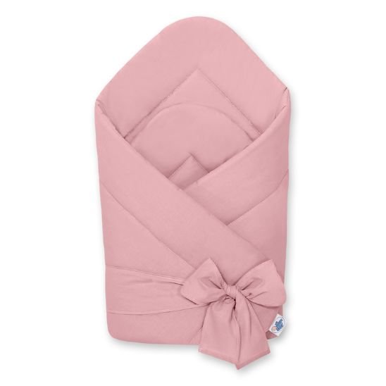 Couverture d'emmaillotage unie coloris rose poudré, vue pliée avec lien noué