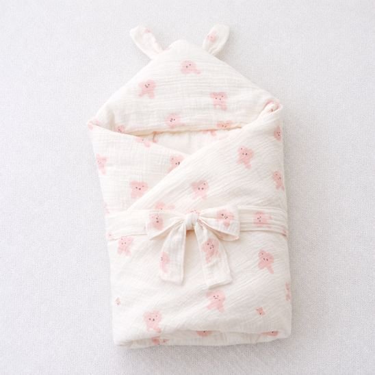 Couverture emmaillotage légère Câlin motif oursons roses ouverte – Spot Bébé