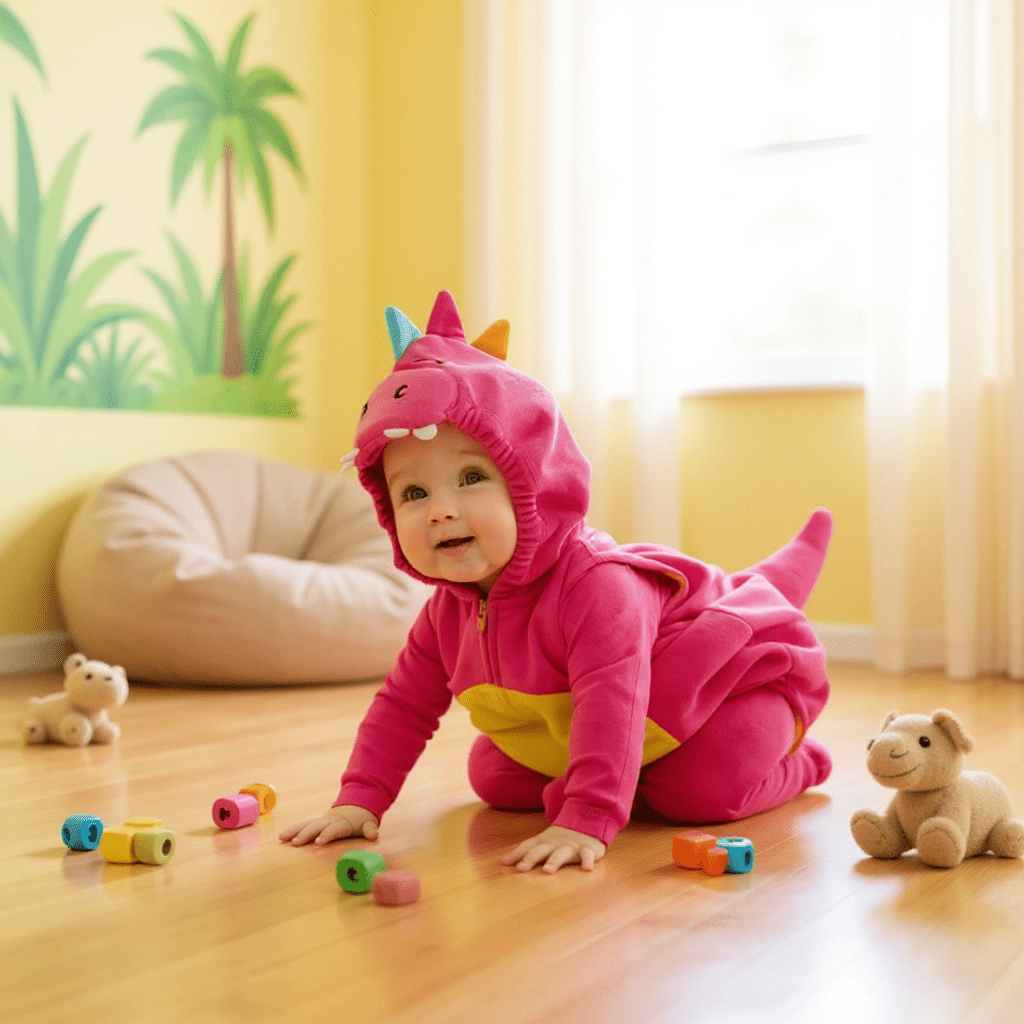 Bébé déguisé en dinosaure rose, costume Halloween fille avec capuche et queue rembourrée
