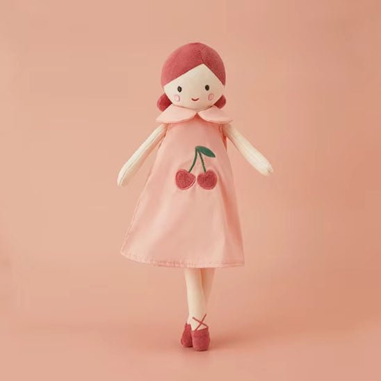 Doudou bébé fille avec motifs fruités ludiques et colorés