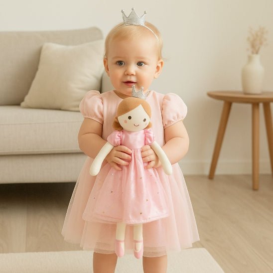 Doudou princesse féerique tout doux, robe tulle rose