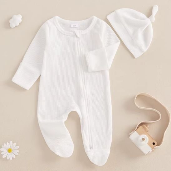 Grenouillère bébé unisexe ensemble avec bonnet assorti