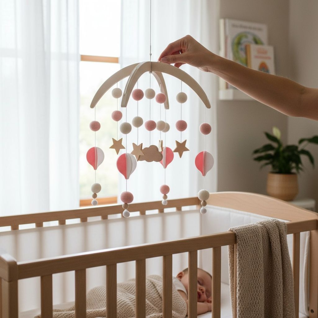 Mobile de lit bebe fille rose pastel – suspension décorative pour berceau bébé fille