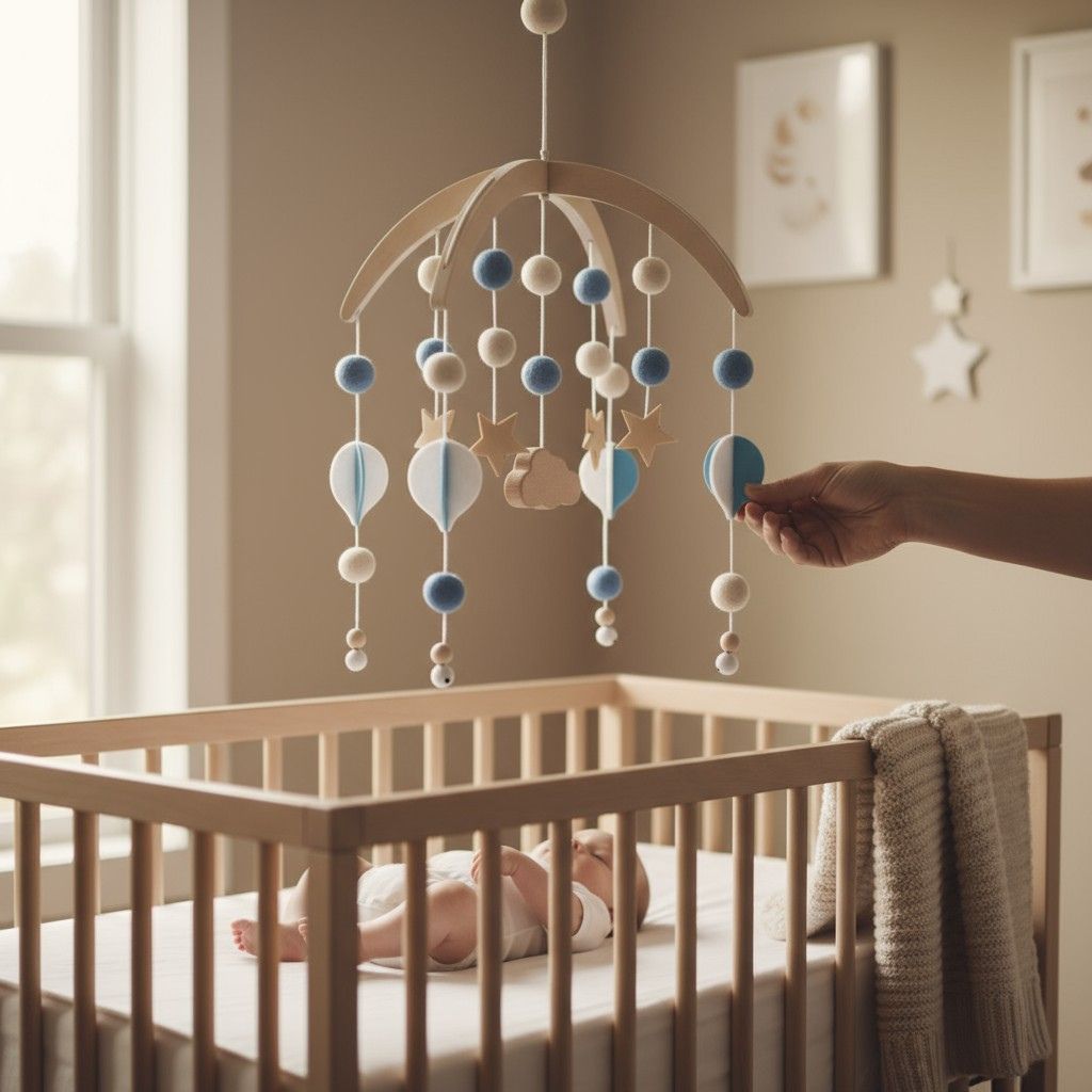 Mobile de lit bebe garçon en bois naturel – design scandinave et apaisant pour berceau