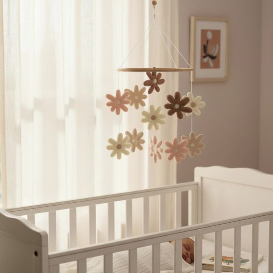 Mobile musical bébé en feutrine au design minimaliste et doux