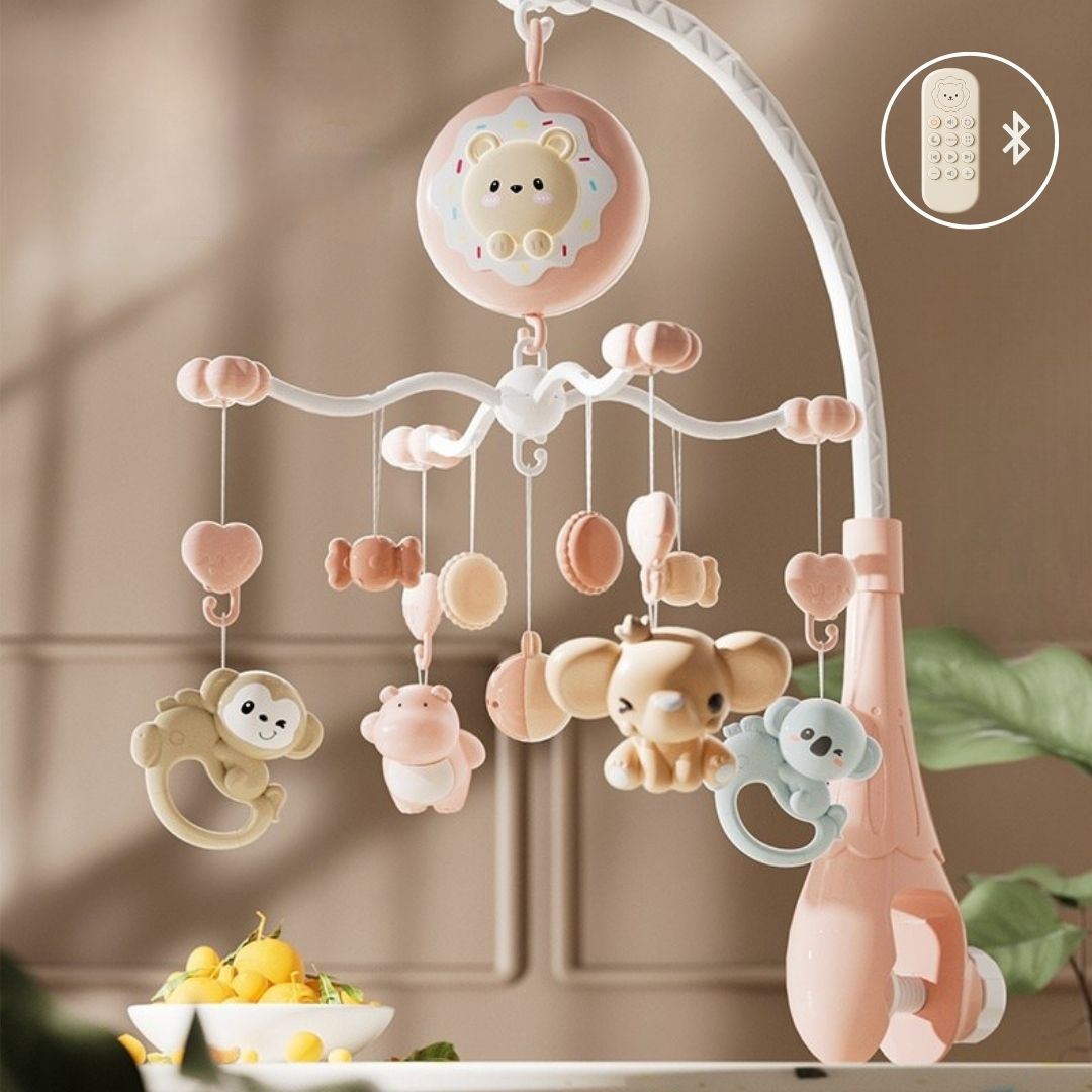 Mobile musical Loomi Baby rose et beige avec télécommande et projection lumineuse Bluetooth