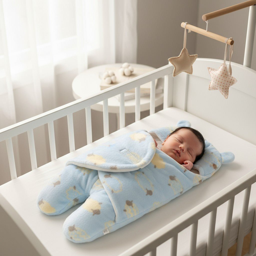 Nid d’ange bébé bleu doux câlin, bébé dort sous mobile d’étoiles – Spot Bébé