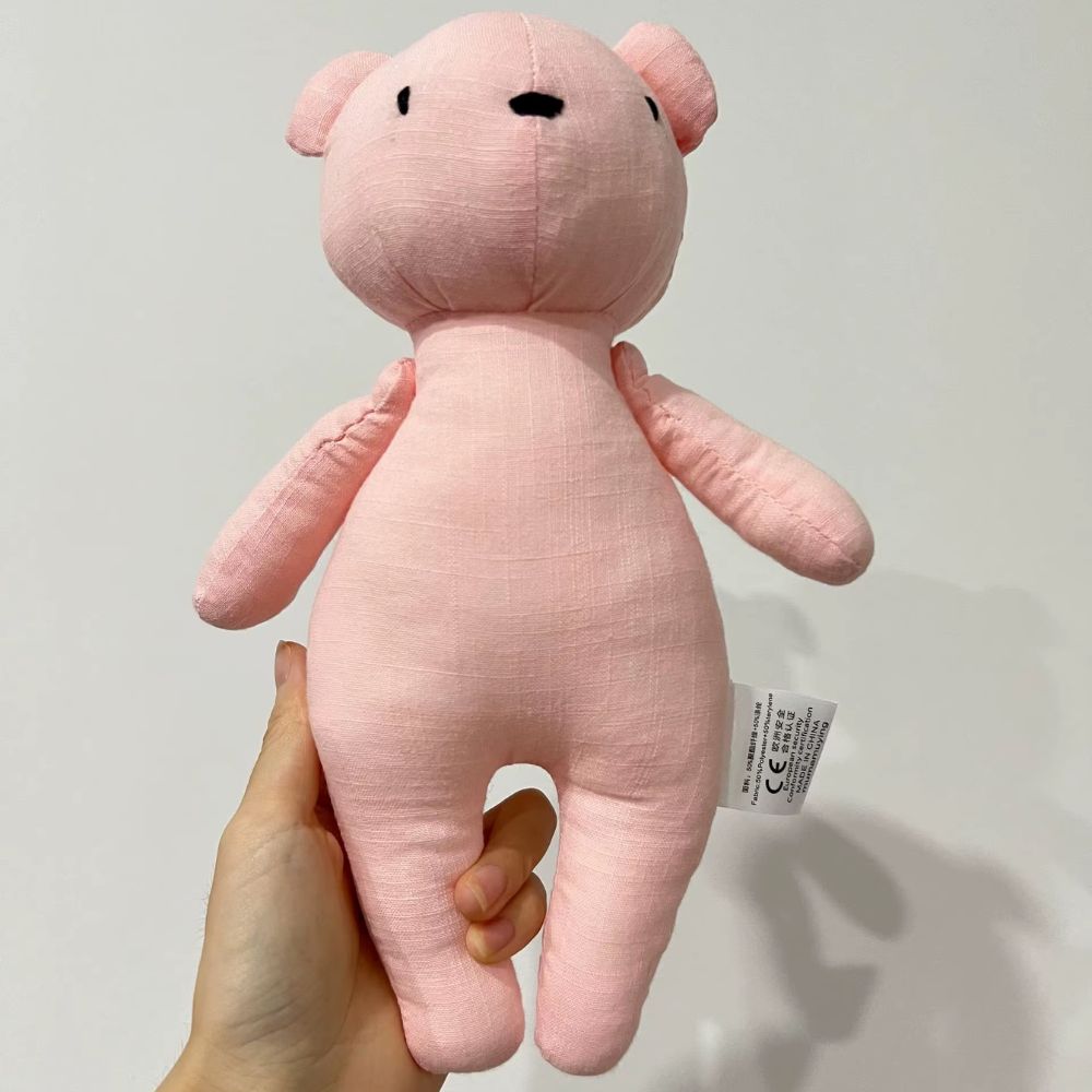 Peluche bébé ours en coton rose et bleu, tendre doudou apaisant