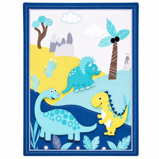 Parure de lit bébé 4 pièces dinosaure couette motifs en relief bleu et vert