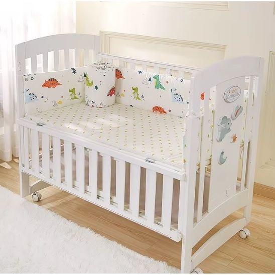 Tour de lit bebe coton sécurisant avec 4 côtés rembourrés