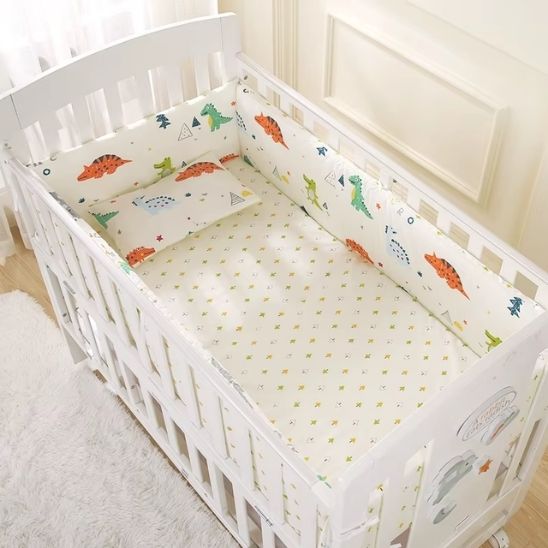 Tour de lit bebe coton motif dinosaure avec oreiller assorti