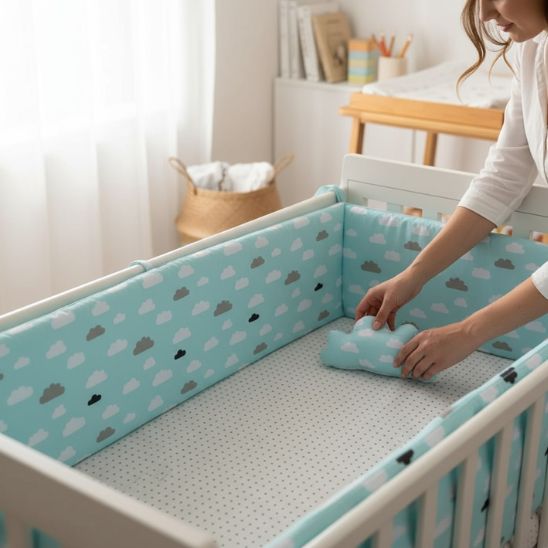 Tour de lit bébé garçon avec motifs nuages bleu ciel – Spot Bébé