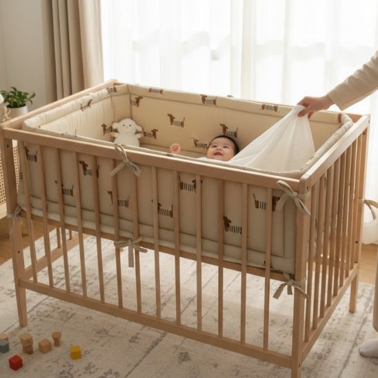 Tour de lit bébé garçon et fille moelleux avec chiens marron décoratifs – Spot Bébé
