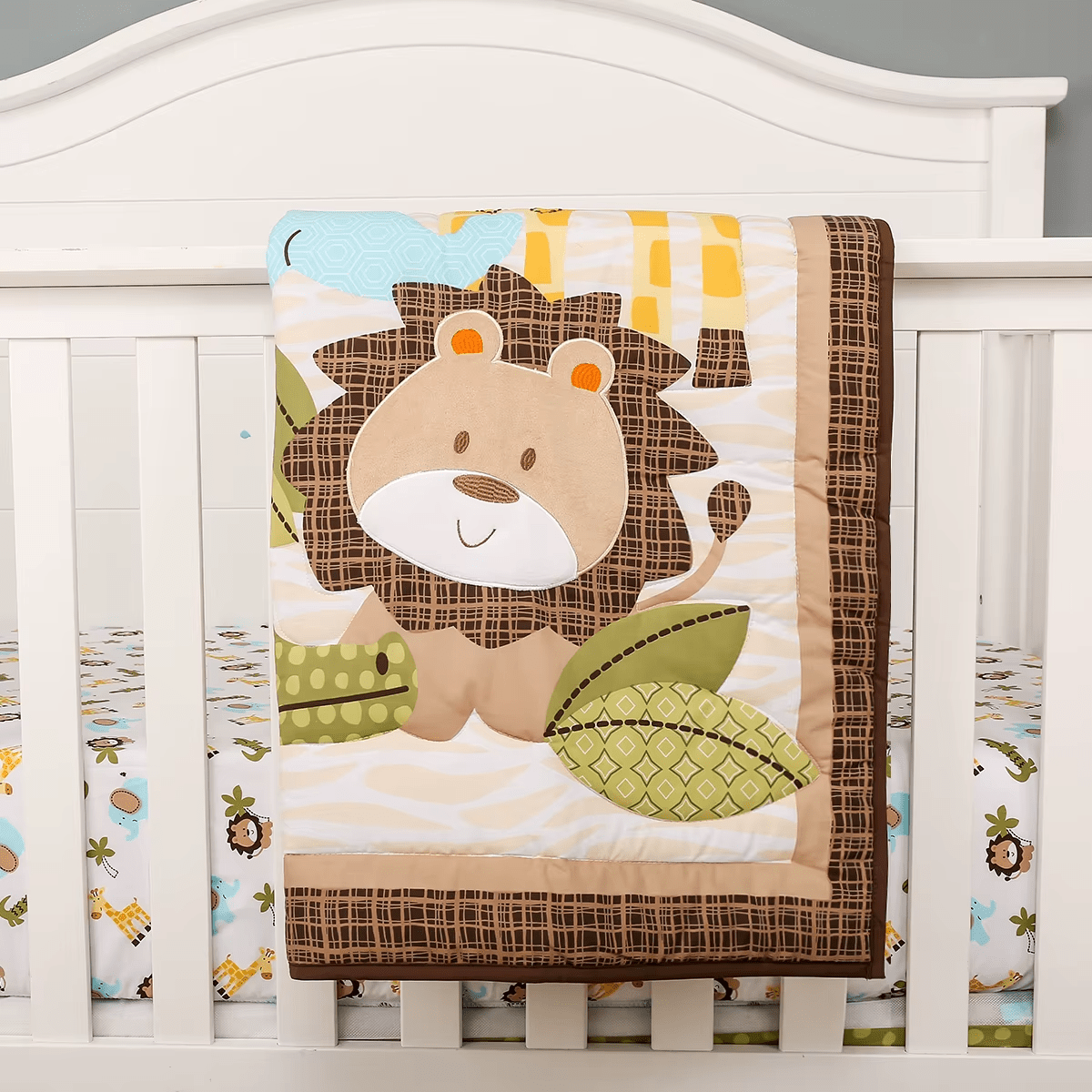 Tour de lit bebe lion animaux de la savane – protection de lit sécurisée et douce