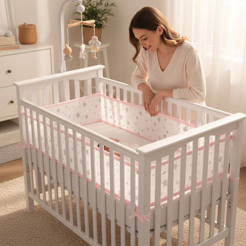 Tour de lit respirant en maille rose pour lit bébé sécurisé