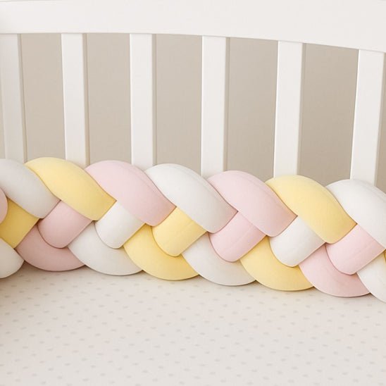 Tour de lit bébé 4 brins tressé jaune rose blanc déco chambre