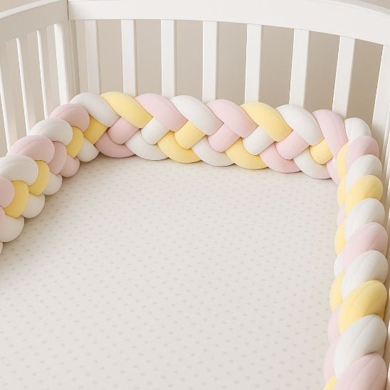 Tresse de lit 4 brins bébé jaune rose et blanc pour berceau sécurisé