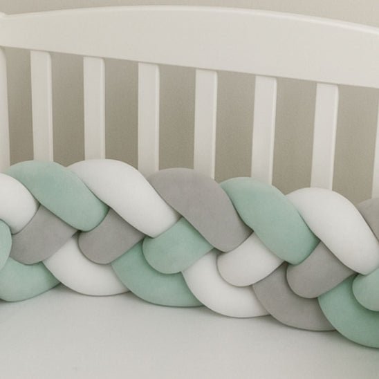 resse de lit bébé 4 brins en vert menthe gris et blanc