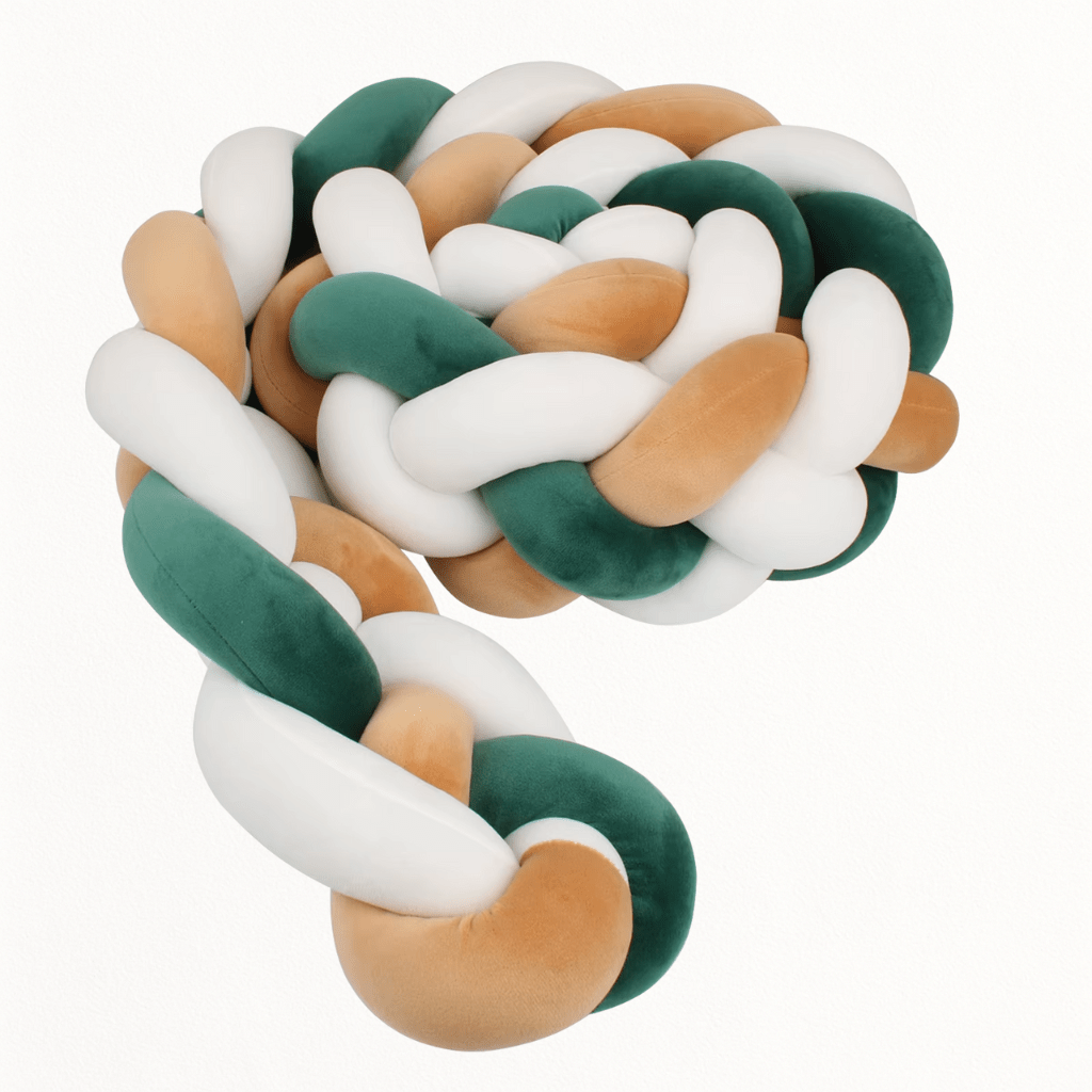 Tresse de Lit 4 Brins – Vert, Blanc, Moutarde & Écru - Spot Bébé