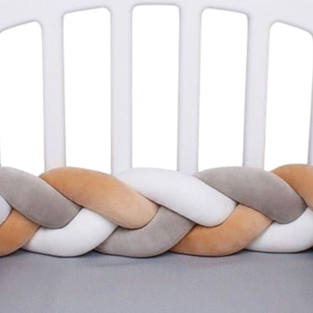Tresse de lit bébé mixte en velours – Gris, brun et blanc – Sécurité et déco