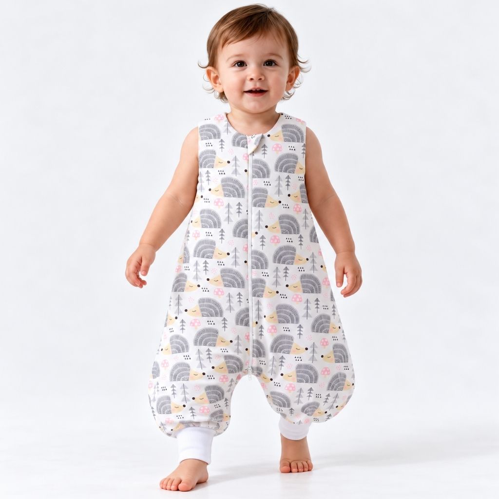 Turbulette chaude bébé avec jambes motif hérisson portée