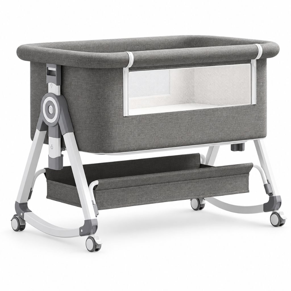 Berceau cododo Câline Gris Perle à bascule avec panier de rangement