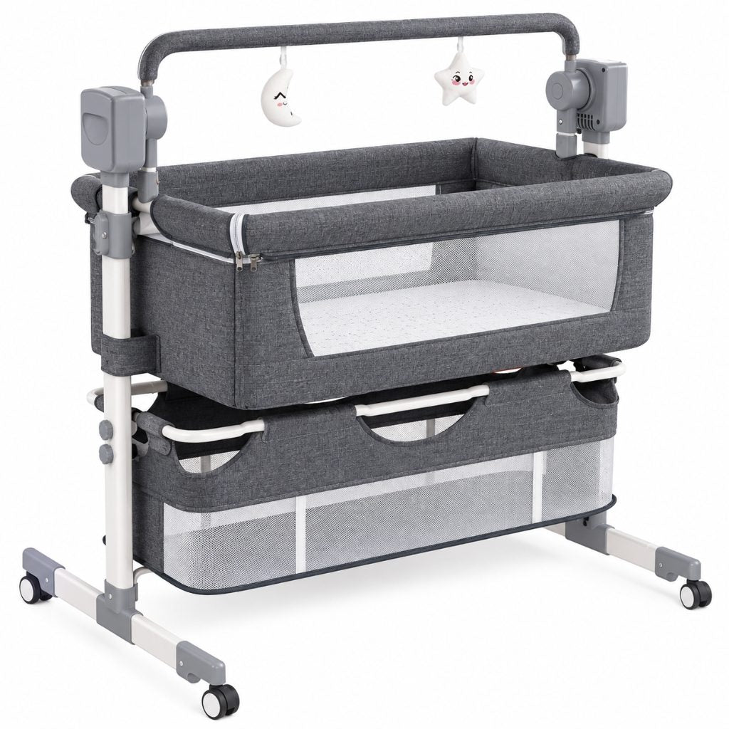 Lit cododo à roulettes électrique Sérénade gris anthracite avec arceau d'éveil et panier
