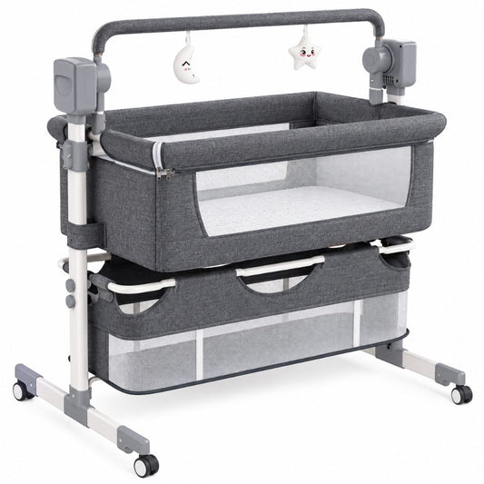 Lit cododo à roulettes électrique Sérénade gris anthracite avec arceau d'éveil et panier