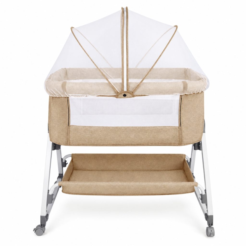 Lit cododo pliable Nomade Ivoire Coton avec moustiquaire et panier de rangement