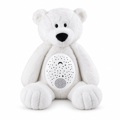 Veilleuse ours polaire Flocon, peluche blanche avec projecteur d'étoiles sur le ventre