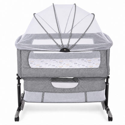 Berceau à roulettes cododo Rêverie Gris Brume avec moustiquaire et double rangement