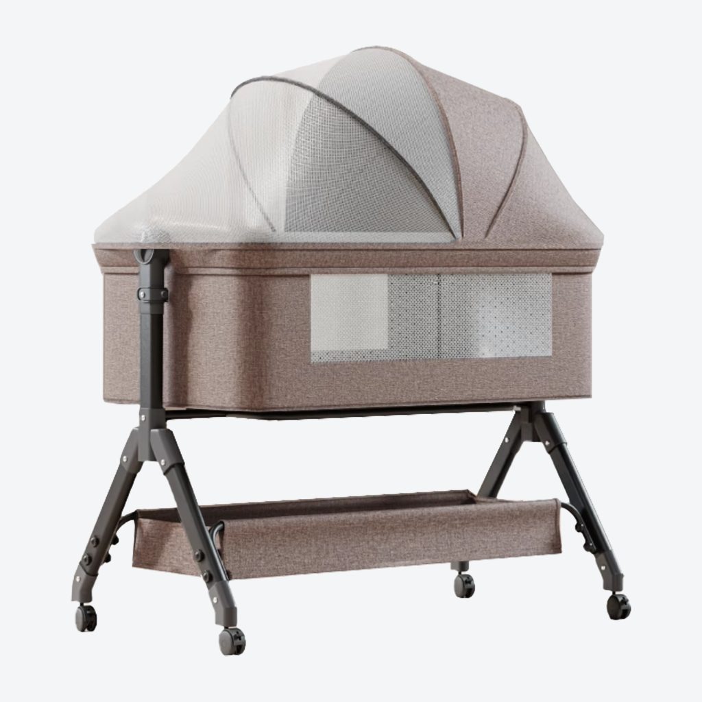 Couffin bébé cododo à roulettes Lilou Beige Sable avec moustiquaire et panier