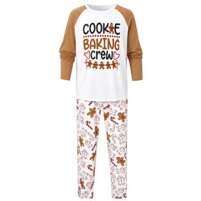 Pyjama de Noël homme pain d'épice, haut blanc manches caramel et pantalon imprimé bonshommes biscuits
