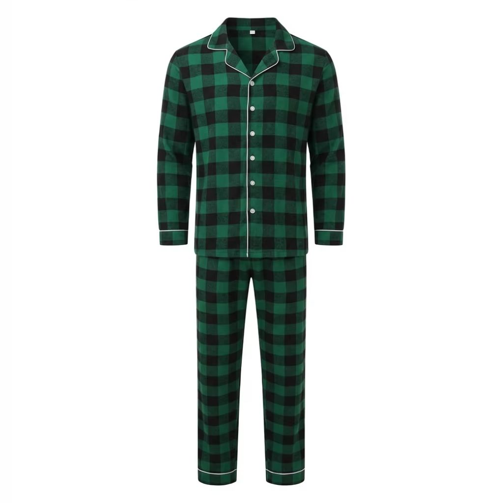 Pyjama Noël famille vert Sapinière adulte, chemise et pantalon à carreaux
