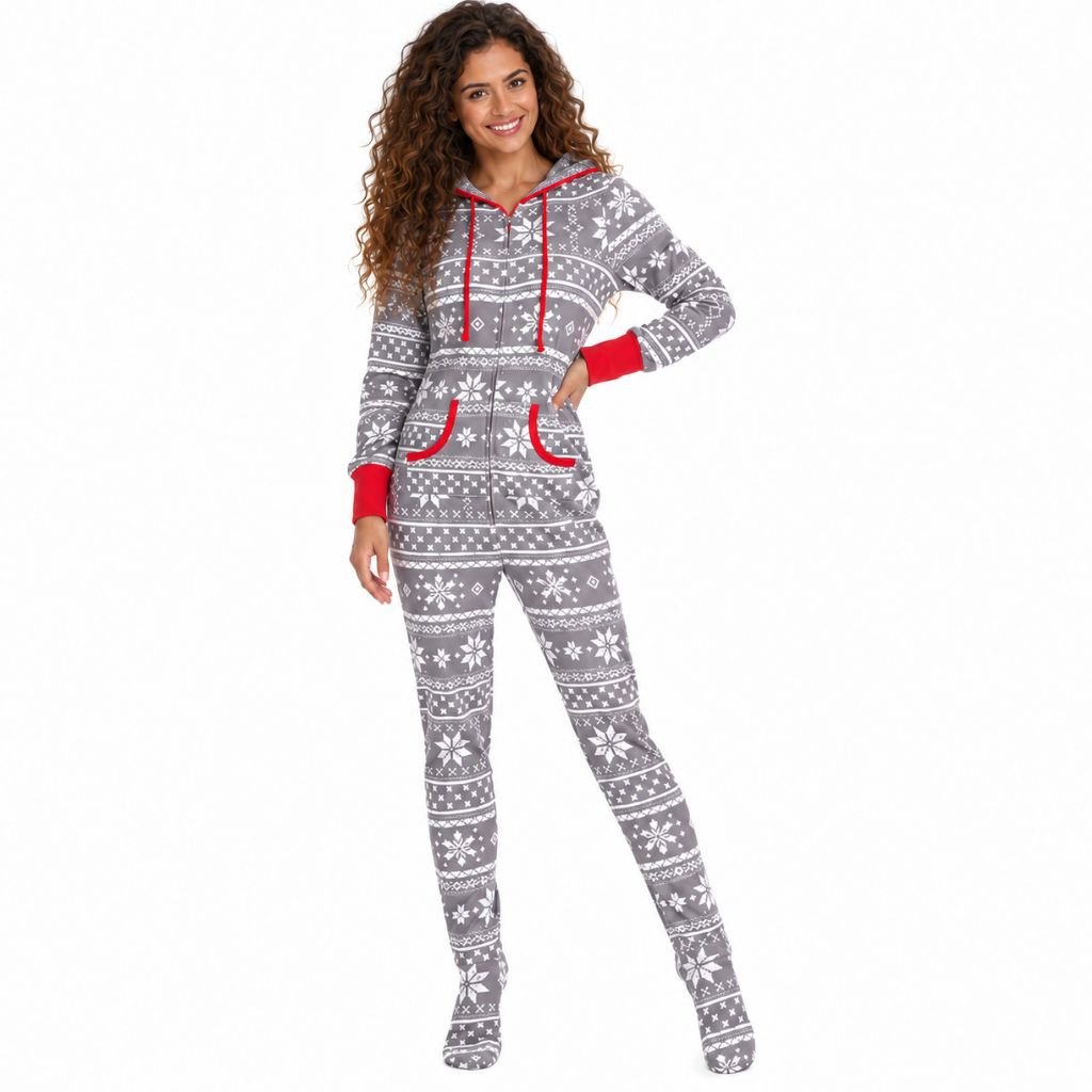 Combinaison pyjama de Noël femme Igloo Givre grise à motifs nordiques