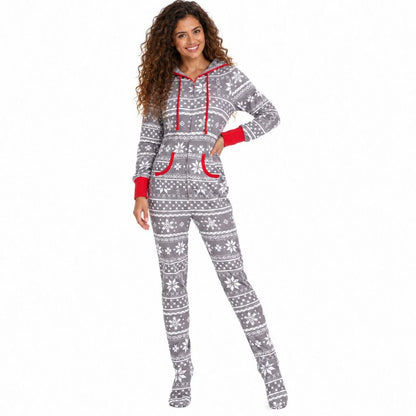 Combinaison pyjama de Noël femme Igloo Givre grise à motifs nordiques