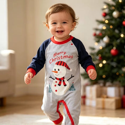 Bébé en grenouillère de Noël grise Merry Christmas avec bonhomme de neige