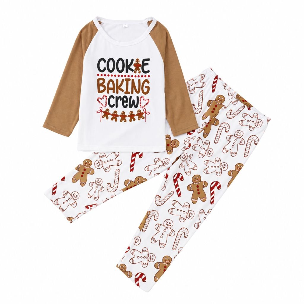 Pyjama de Noël enfant pain d'épice deux pièces, haut raglan et pantalon imprimé