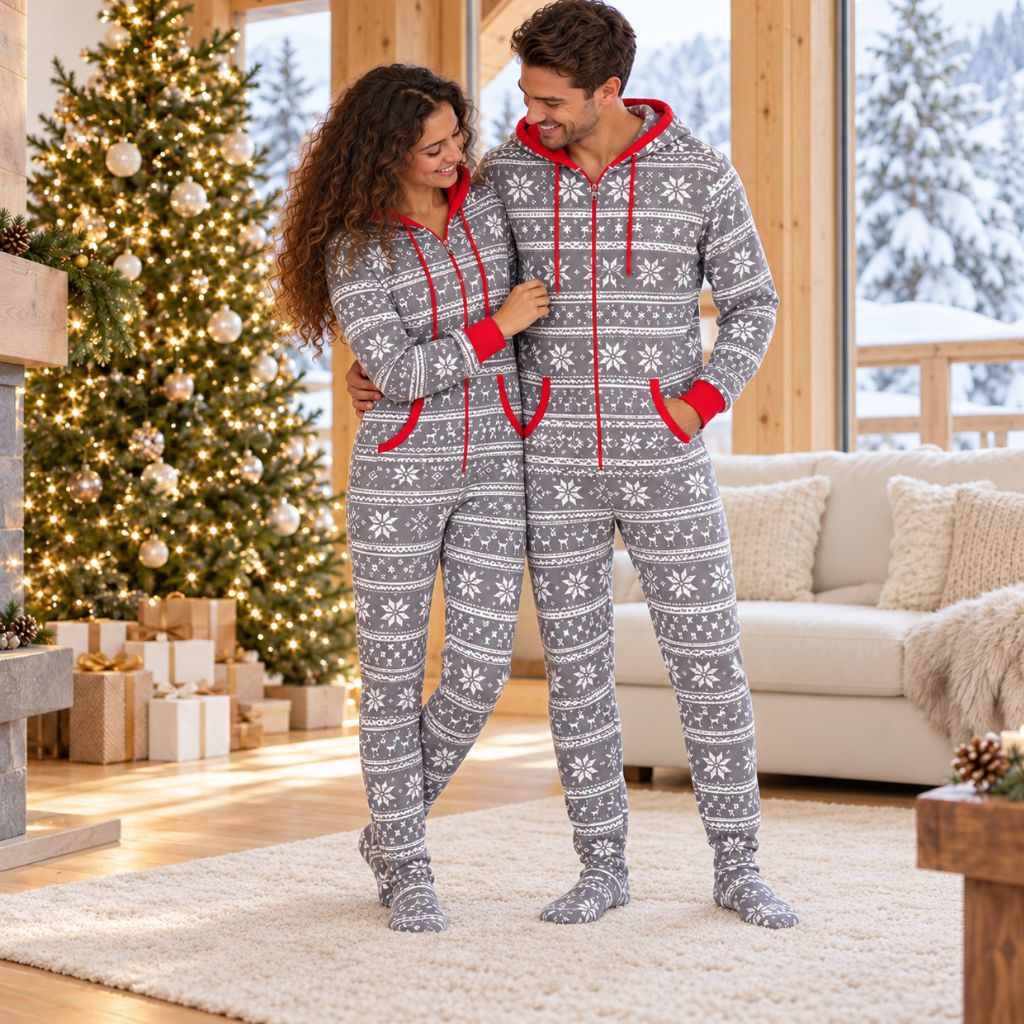 Couple en combinaison pyjama Noël Igloo Givre assortie