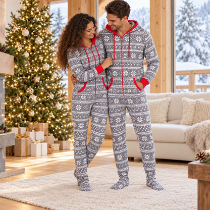 Couple en combinaison pyjama Noël Igloo Givre assortie