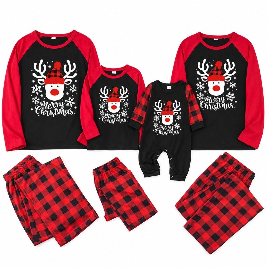 Ensemble pyjama Noël famille carreaux : adultes, enfant et grenouillère bébé