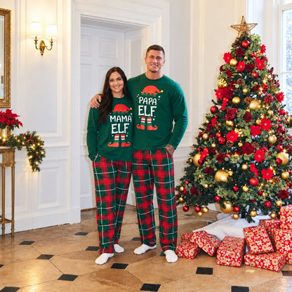 Couple en pyjama de Noël elfe assorti Papa Elf et Mama Elf
